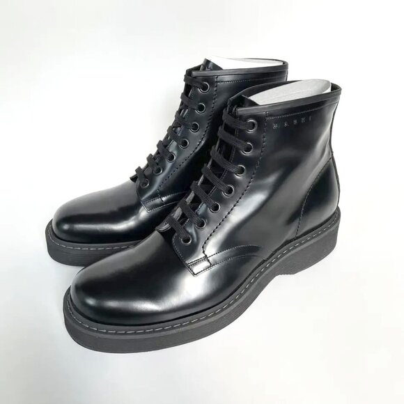Brand New Marni Black Leather Combat Boots sz US 12 - Picture 1 of 12